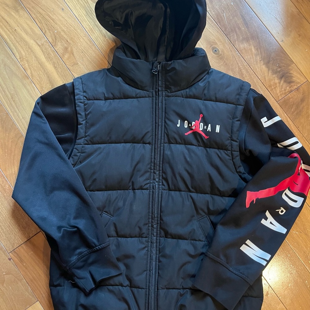 Jordan Black Puffer Jacket with Red Accents